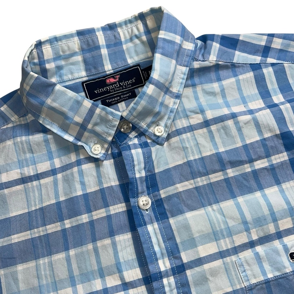 Vineyard Vines Mens Medium Blue Plaid Short Sleeve Button‎ Down Tucker Shirt